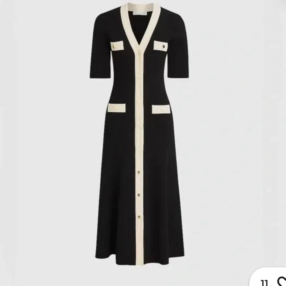 J. Crew Elbow-Sleeve Button Up Sweater Dress 2024 Black Ivory Ribbed Midi M‎